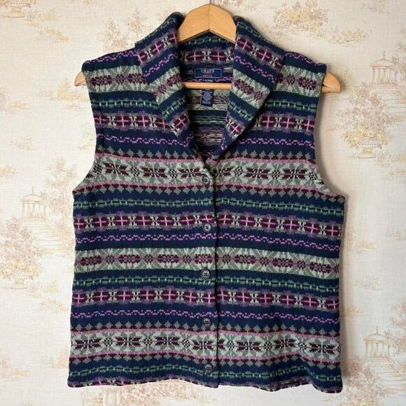 Vintage Sweaters - Vintage 90s Chaps Fair Isle Sweater Vest Womens Petite XL Fits M Cabincore